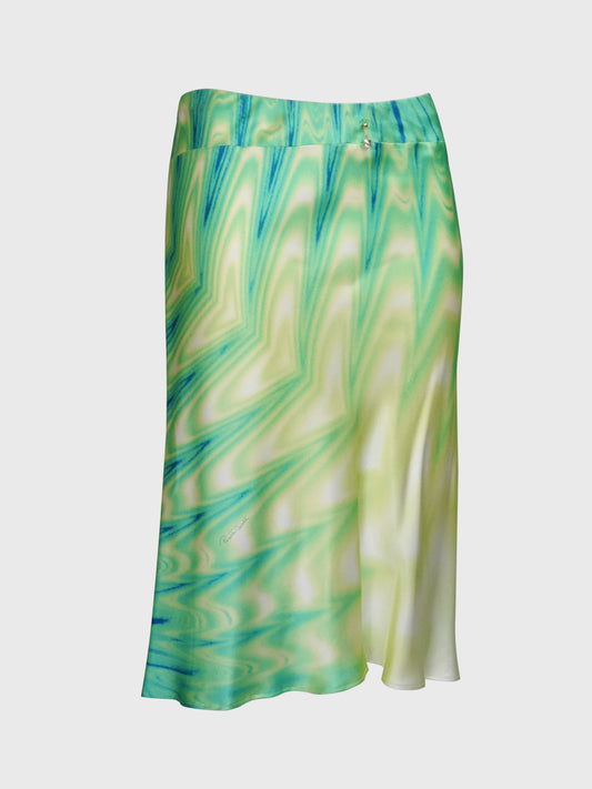 ROBERTO CAVALLI Spring 2001 Vintage Psychedelic Print Silk Skirt Size S