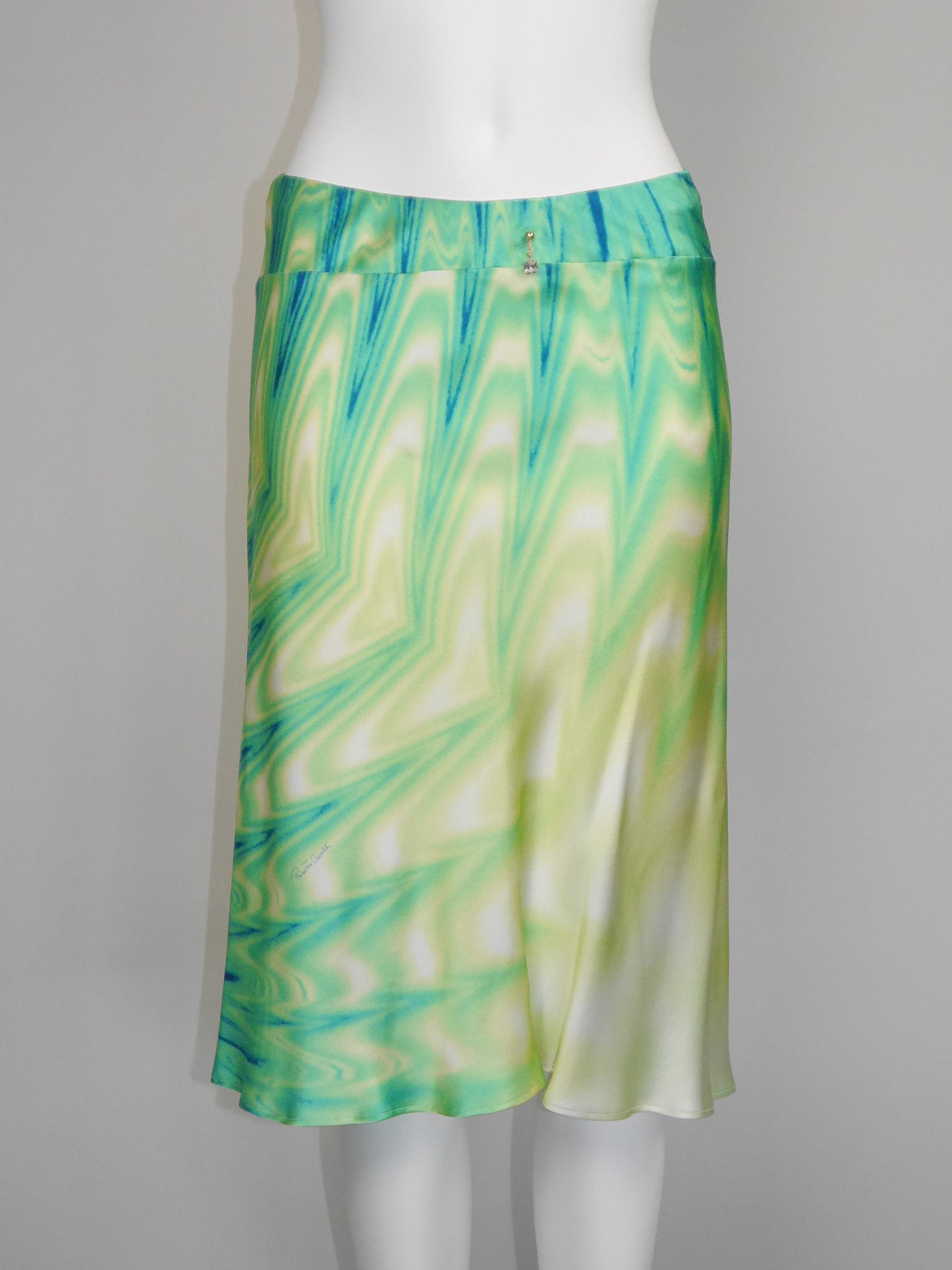 ROBERTO CAVALLI Spring 2001 Vintage Psychedelic Print Silk Skirt Size S