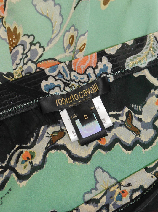 ROBERTO CAVALLI Spring 2003 Vintage Asian Floral Silk Skirt Size S