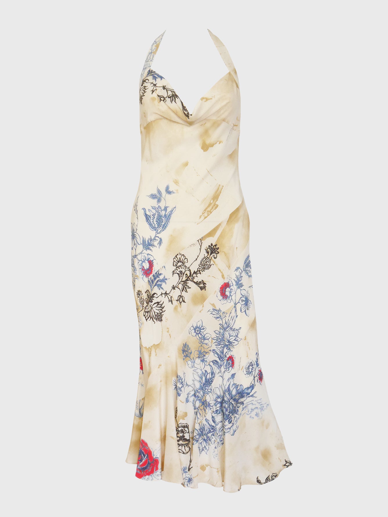 ROBERTO CAVALLI Spring 2003 Vintage Tattoo Print Bias-Cut Silk Slip Dress