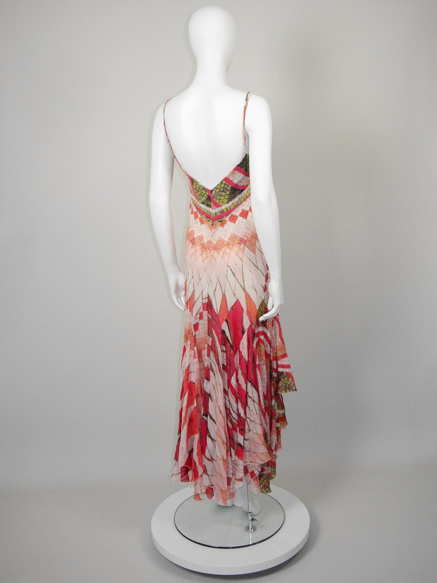 ROBERTO CAVALLI Spring 2004 Vintage Backless Hi-Low Silk Maxi Evening Dress Size S