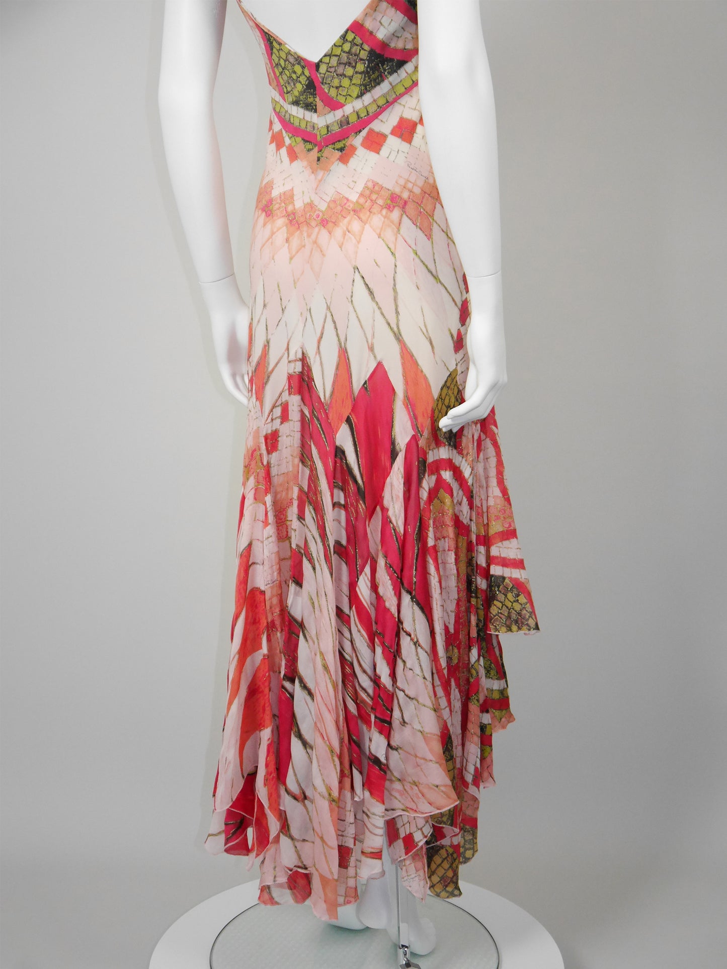 ROBERTO CAVALLI Spring 2004 Vintage Backless Hi-Low Silk Maxi Evening Dress Size S