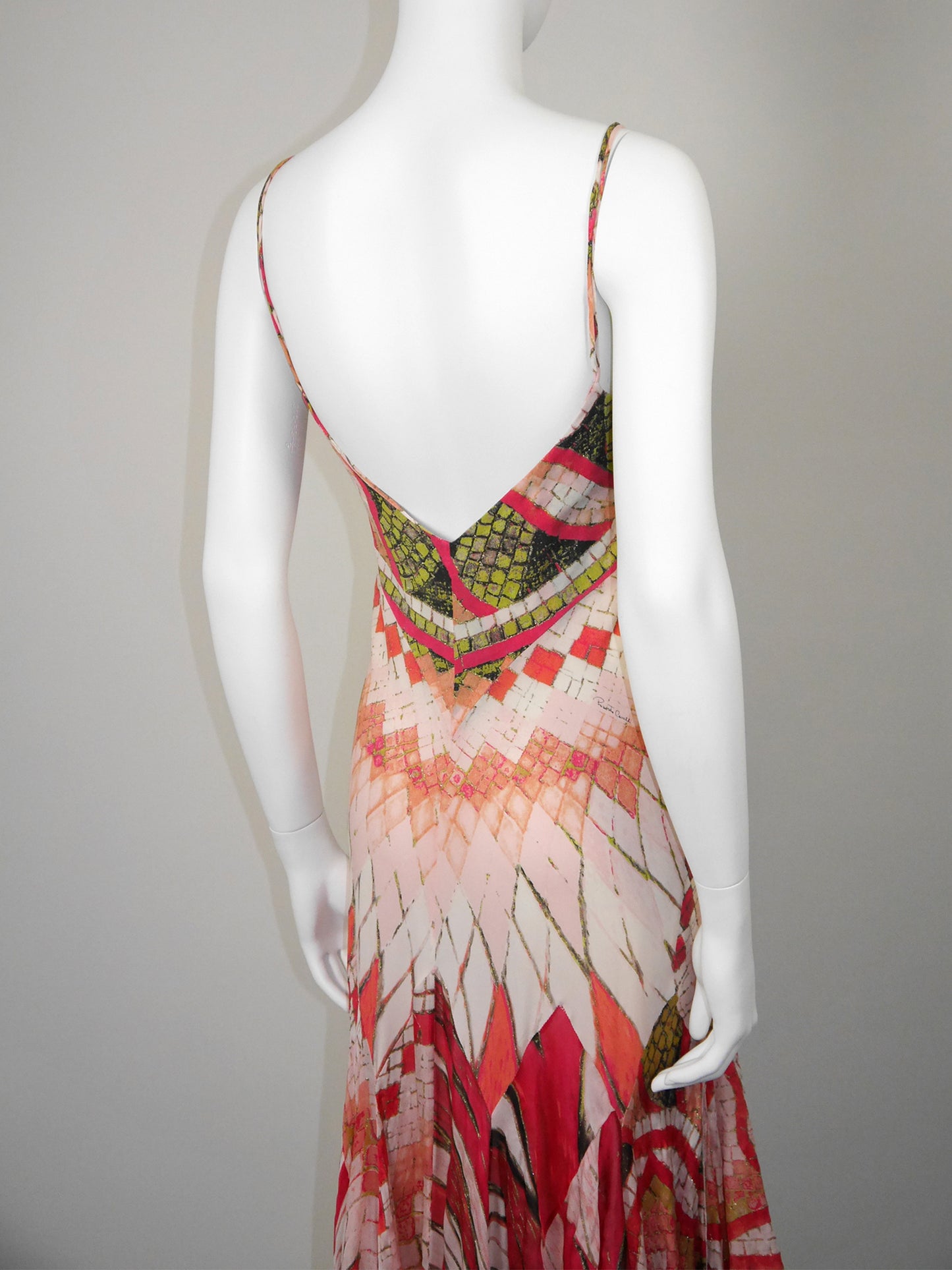 ROBERTO CAVALLI Spring 2004 Vintage Backless Hi-Low Silk Maxi Evening Dress Size S