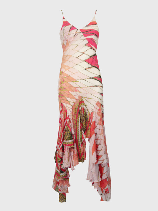 ROBERTO CAVALLI Spring 2004 Vintage Backless Hi-Low Silk Maxi Evening Dress Size S