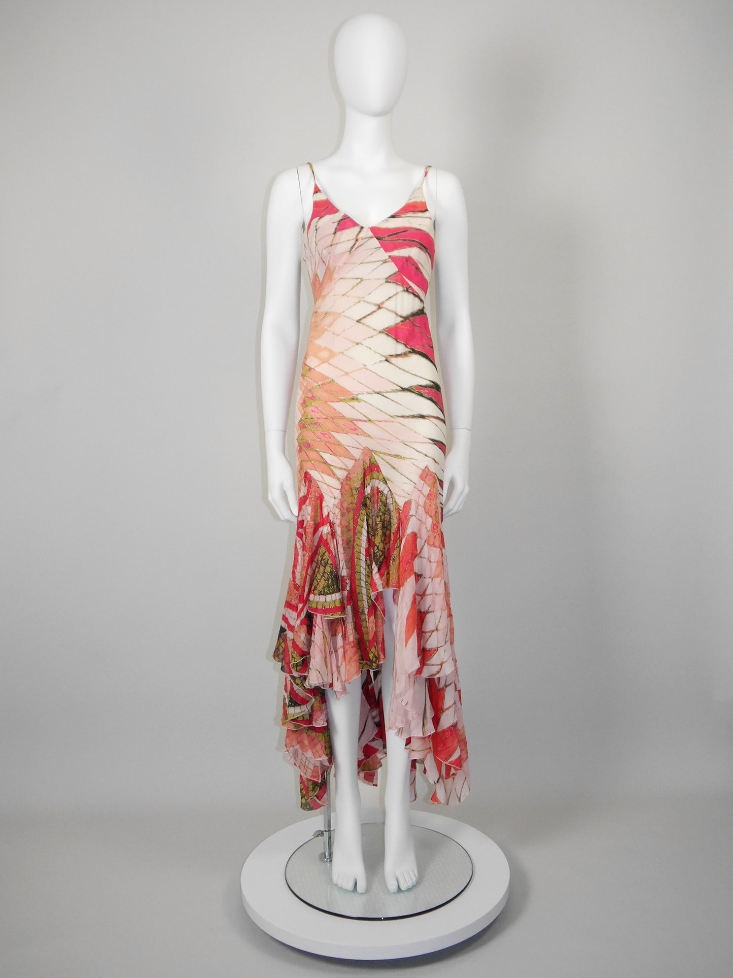 ROBERTO CAVALLI Spring 2004 Vintage Backless Hi-Low Silk Maxi Evening Dress Size S