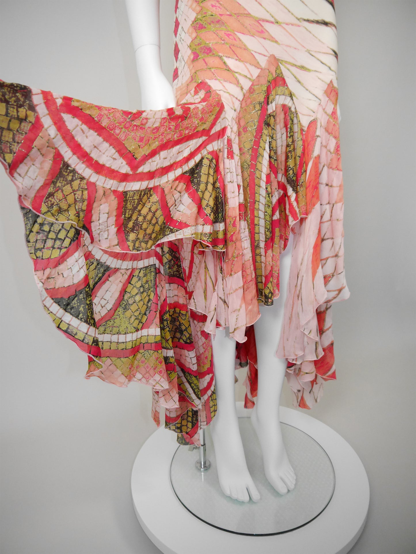 ROBERTO CAVALLI Spring 2004 Vintage Backless Hi-Low Silk Maxi Evening Dress Size S