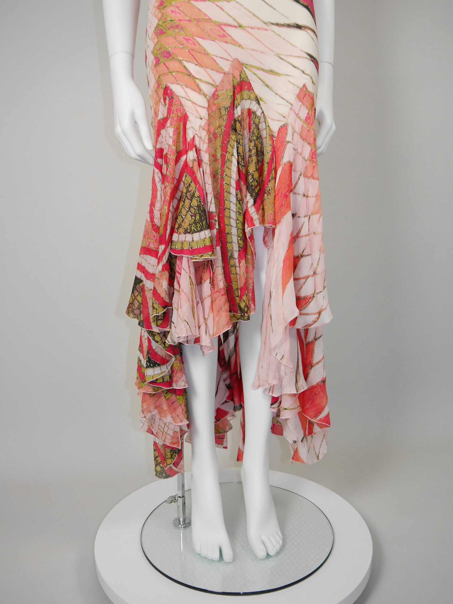 ROBERTO CAVALLI Spring 2004 Vintage Backless Hi-Low Silk Maxi Evening Dress Size S