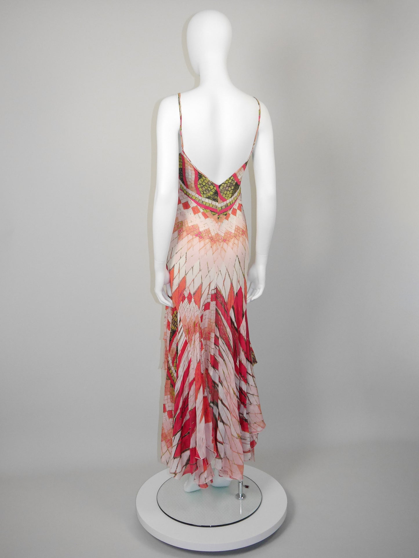 ROBERTO CAVALLI Spring 2004 Vintage Backless Hi-Low Silk Maxi Evening Dress Size S