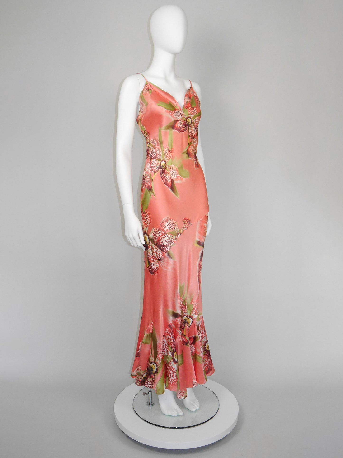ROBERTO CAVALLI Spring 2005 Vintage Orchid Print Silk Maxi Gown