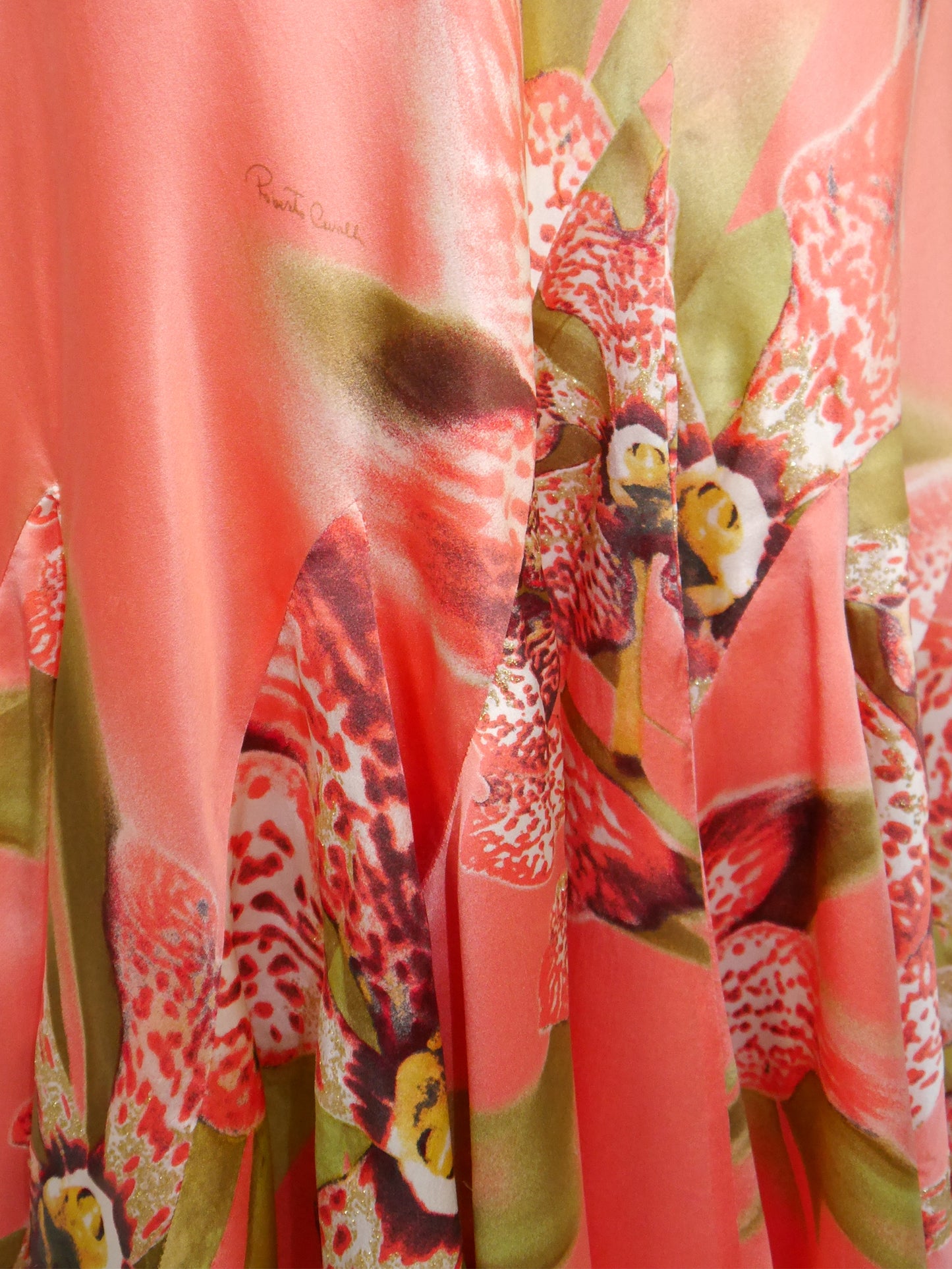 ROBERTO CAVALLI Spring 2005 Vintage Orchid Print Silk Maxi Gown