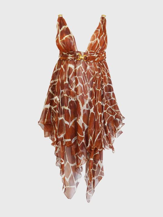 ROBERTO CAVALLI Spring 2006 Vintage Ad Campaign Giraffe Print Silk Dress