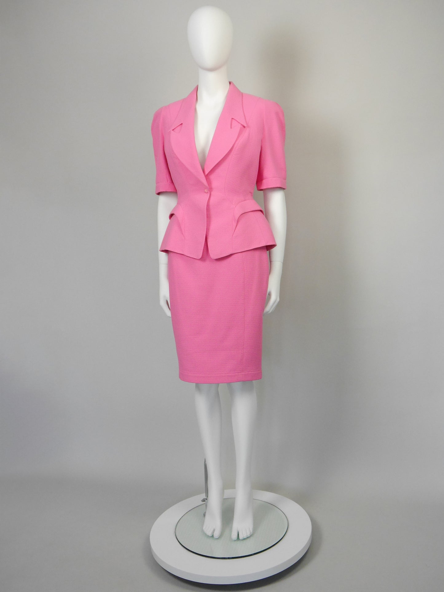 THIERRY MUGLER 1980s 1990s Vintage Pink Barbiecore Jacket & Skirt Suit Size S