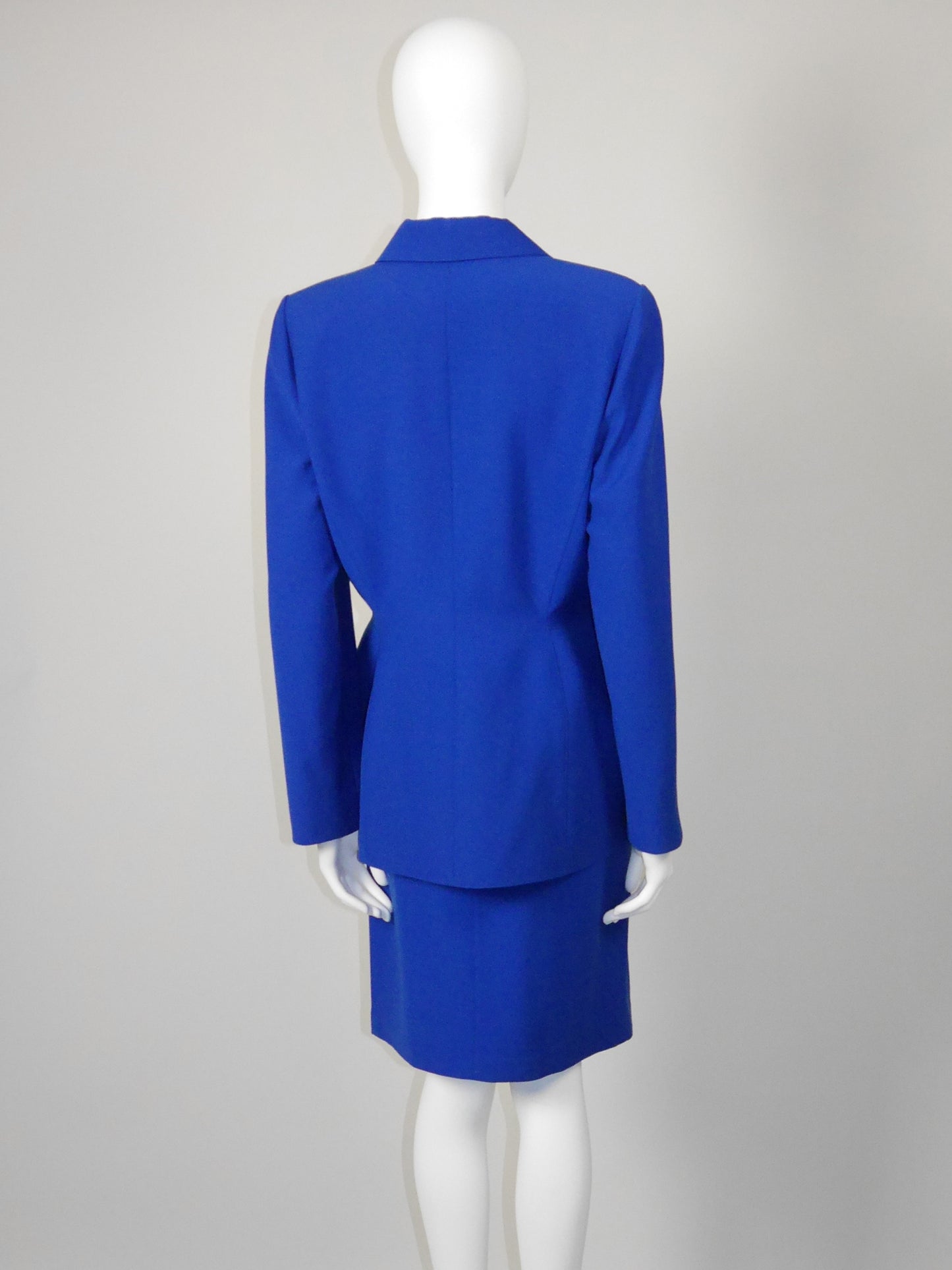 THIERRY MUGLER 1980s 1990s Vintage Electric Blue Jacket & Skirt Suit w/ Velvet Accents