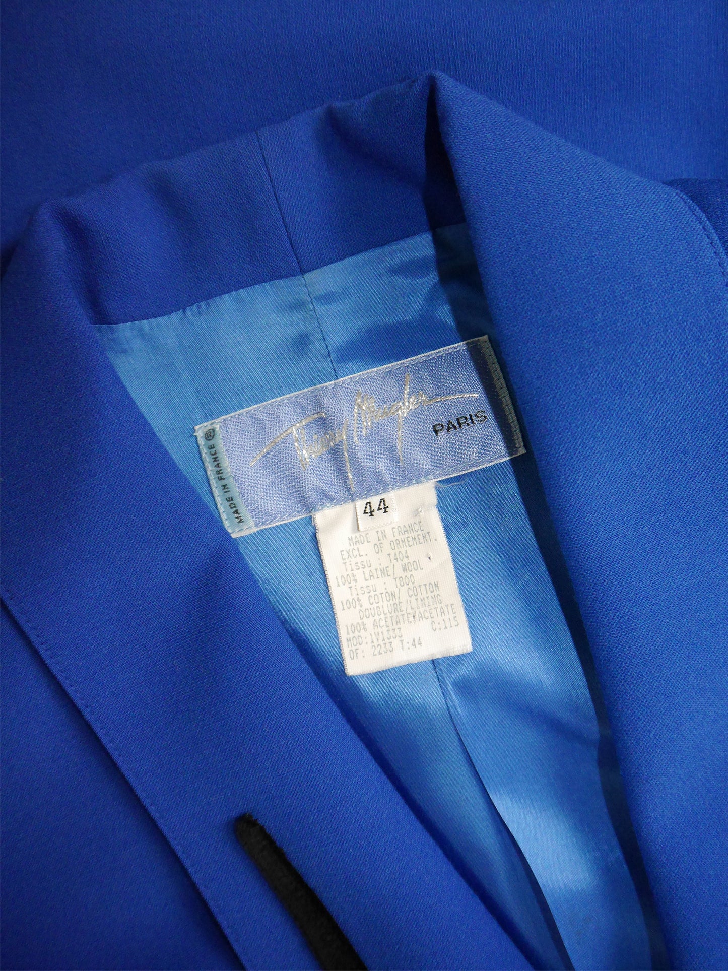 THIERRY MUGLER 1980s 1990s Vintage Electric Blue Jacket & Skirt Suit w/ Velvet Accents