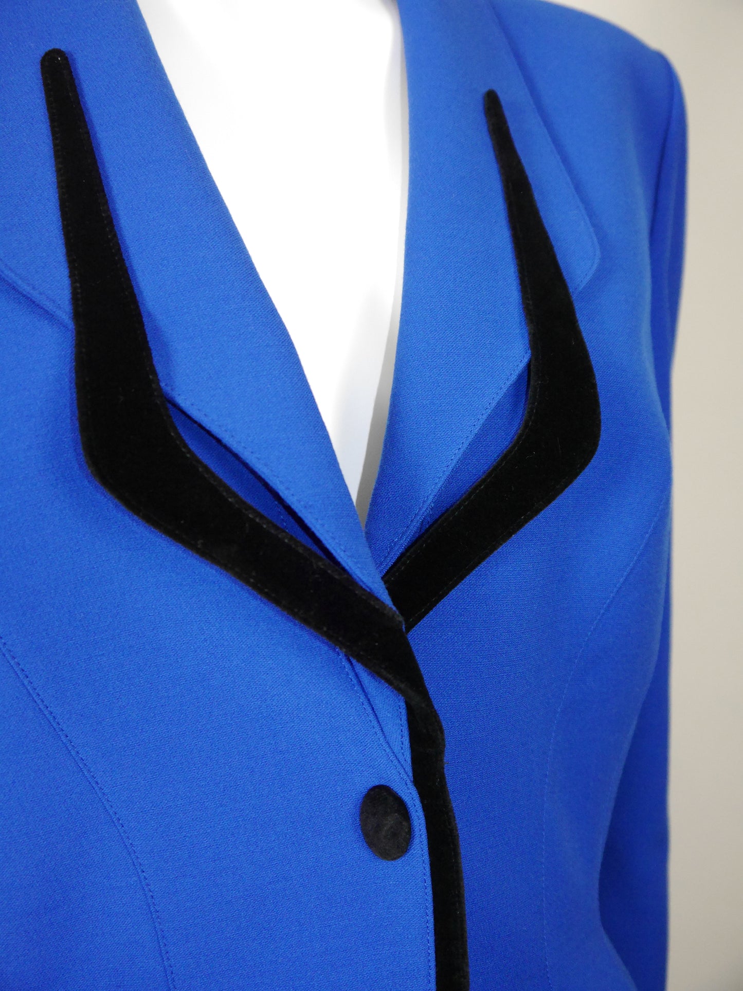 THIERRY MUGLER 1980s 1990s Vintage Electric Blue Jacket & Skirt Suit w/ Velvet Accents