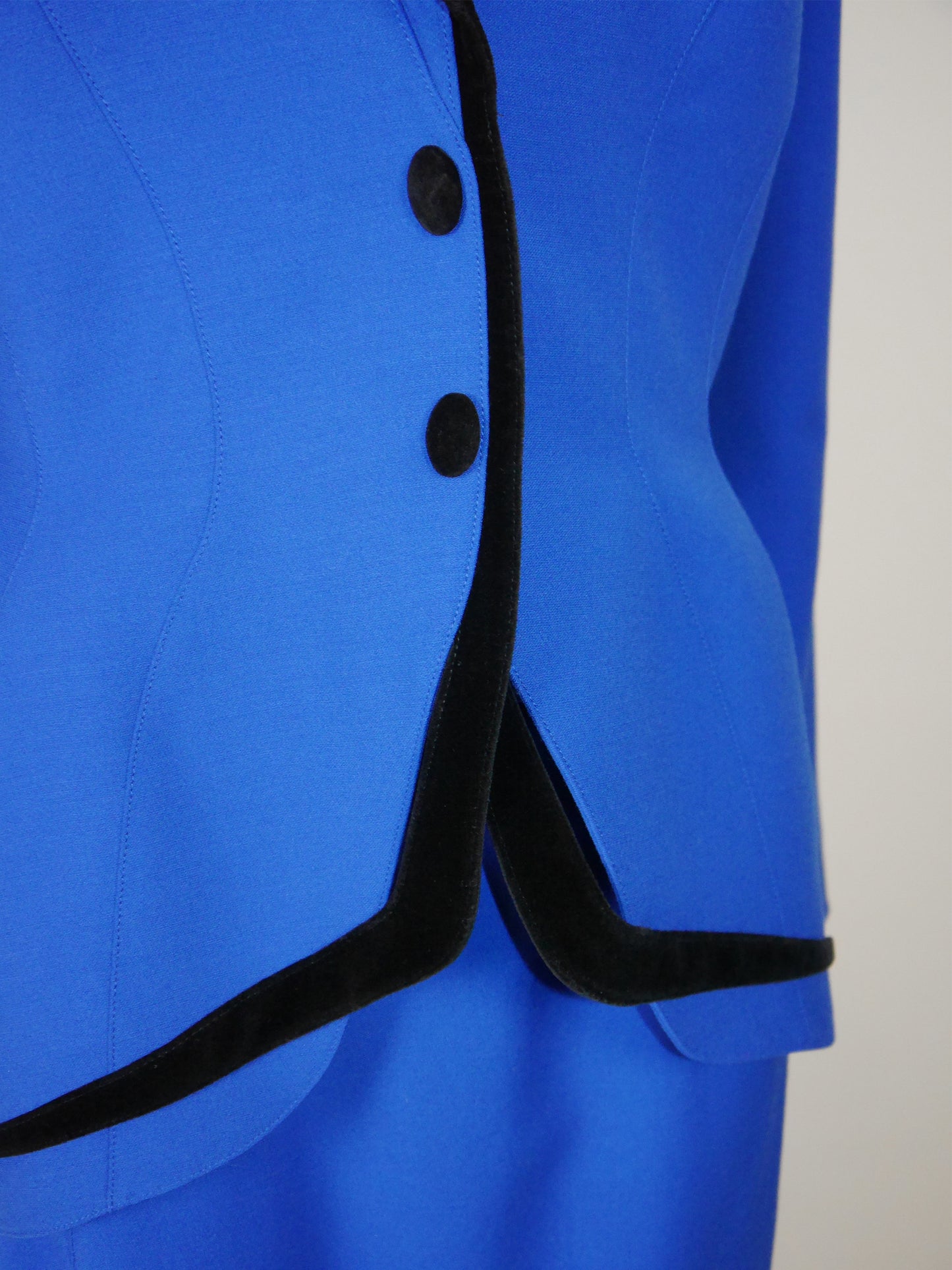 THIERRY MUGLER 1980s 1990s Vintage Electric Blue Jacket & Skirt Suit w/ Velvet Accents