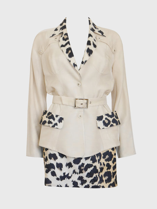 THIERRY MUGLER 1980s 1990s Vintage Leopard Print Raw Silk 3 Pc. Suit