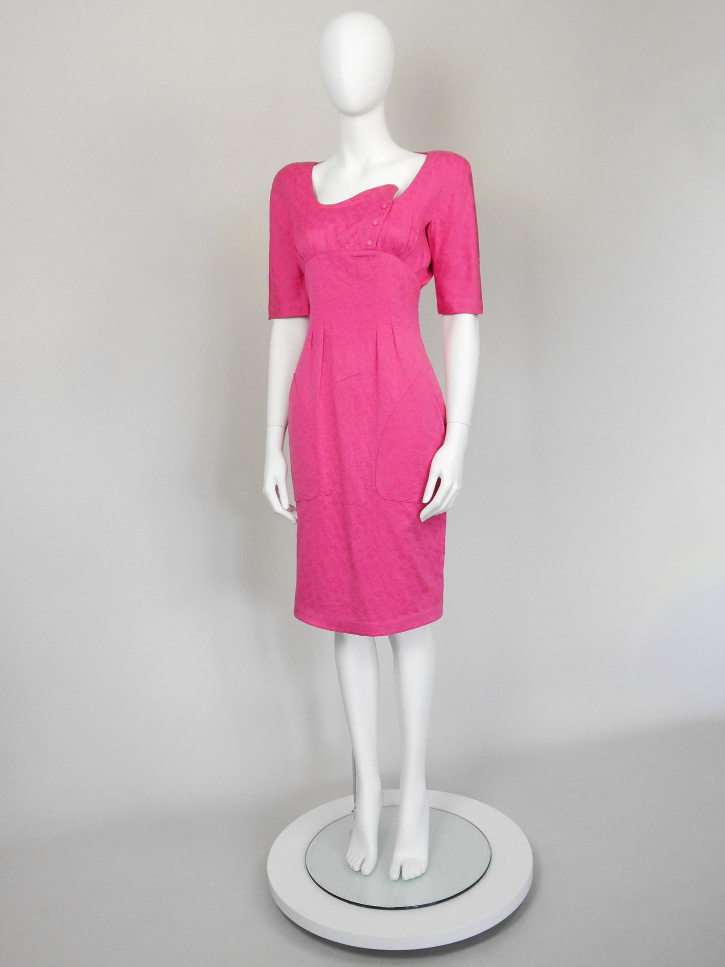 THIERRY MUGLER 1980s 1990s Vintage Pink Cotton Day Dress Size XS
