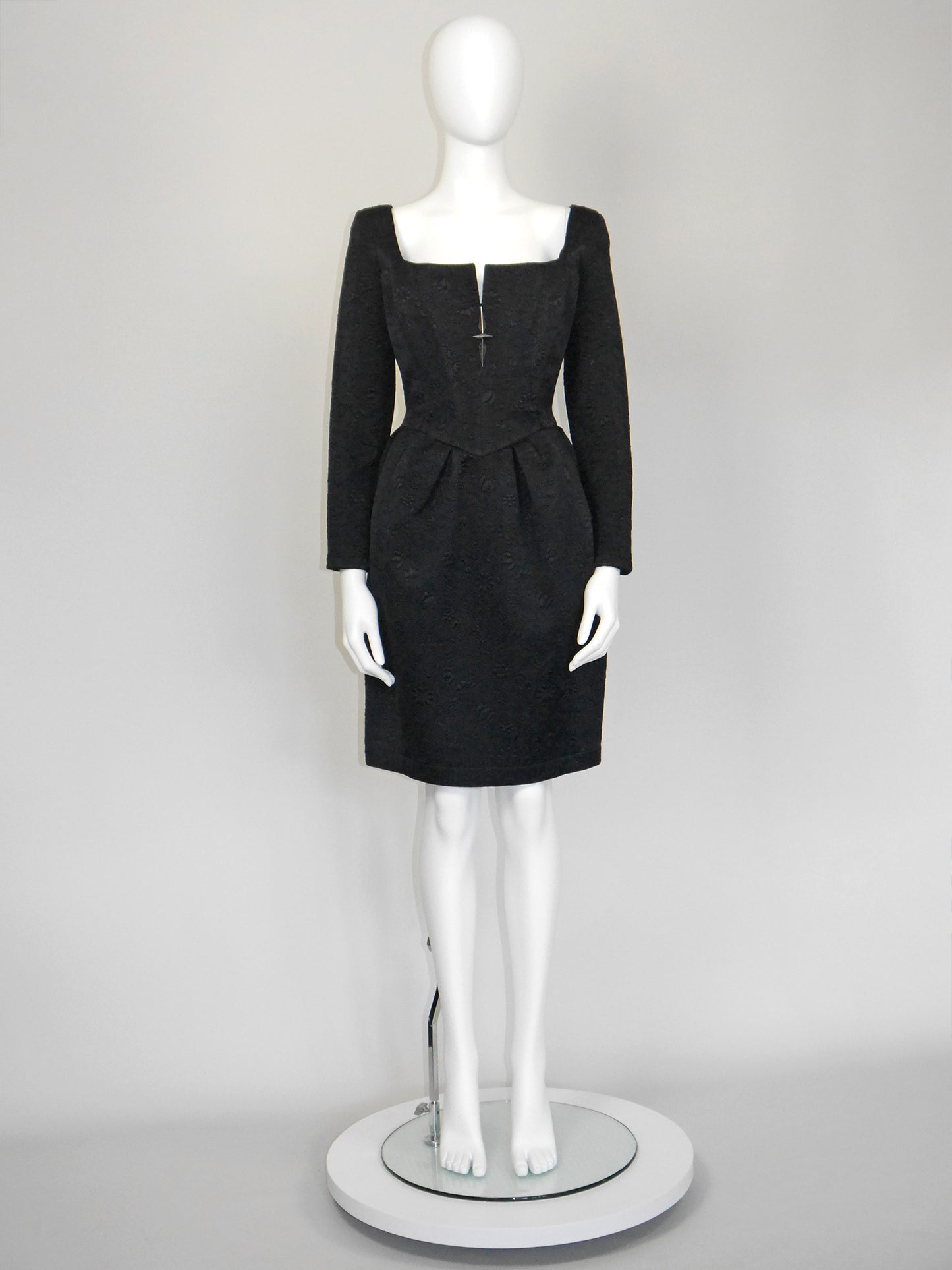 THIERRY MUGLER 1990s Vintage Black Jacquard Cocktail Evening Dress Size L