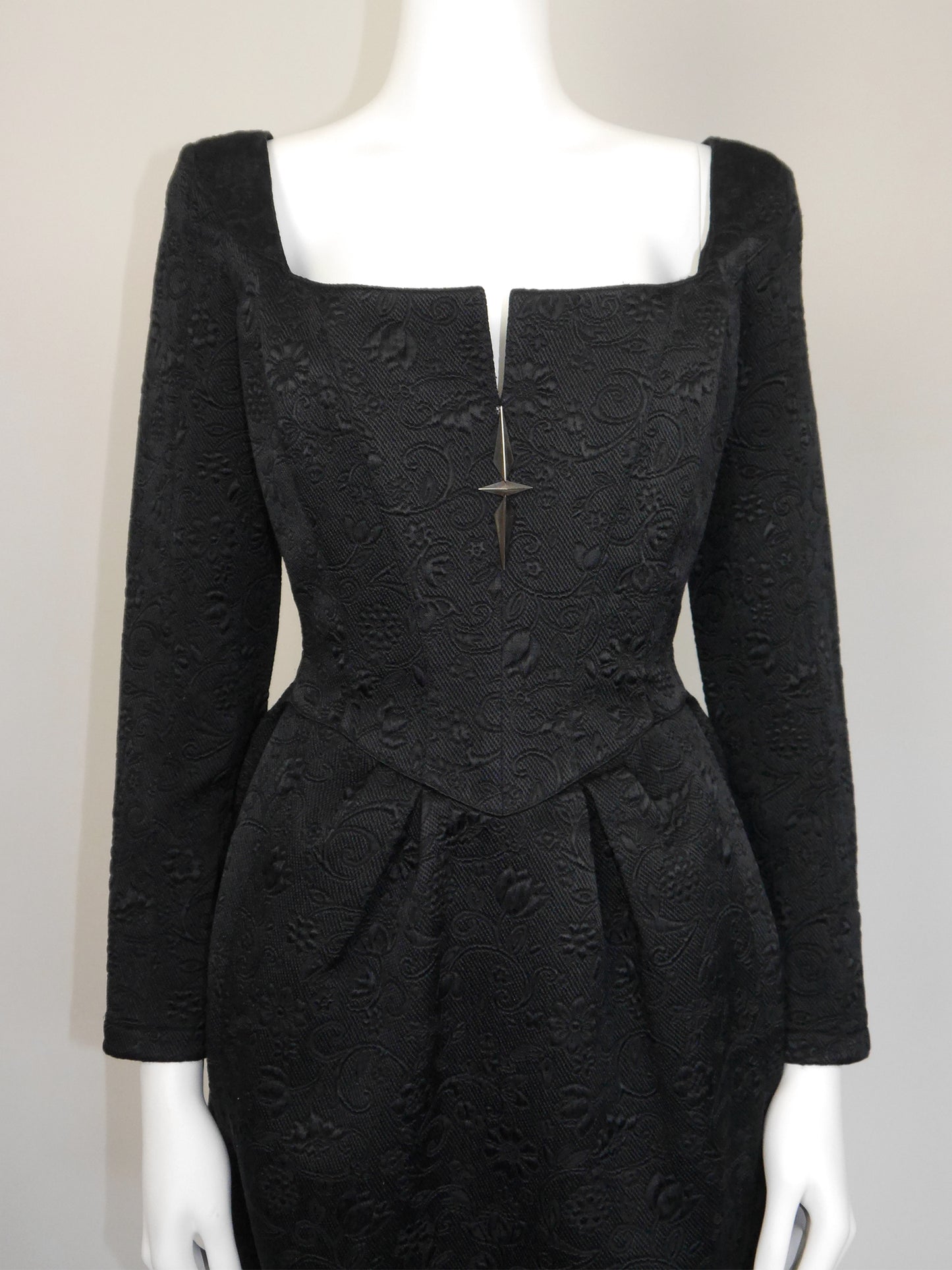 THIERRY MUGLER 1990s Vintage Black Jacquard Cocktail Evening Dress Size L