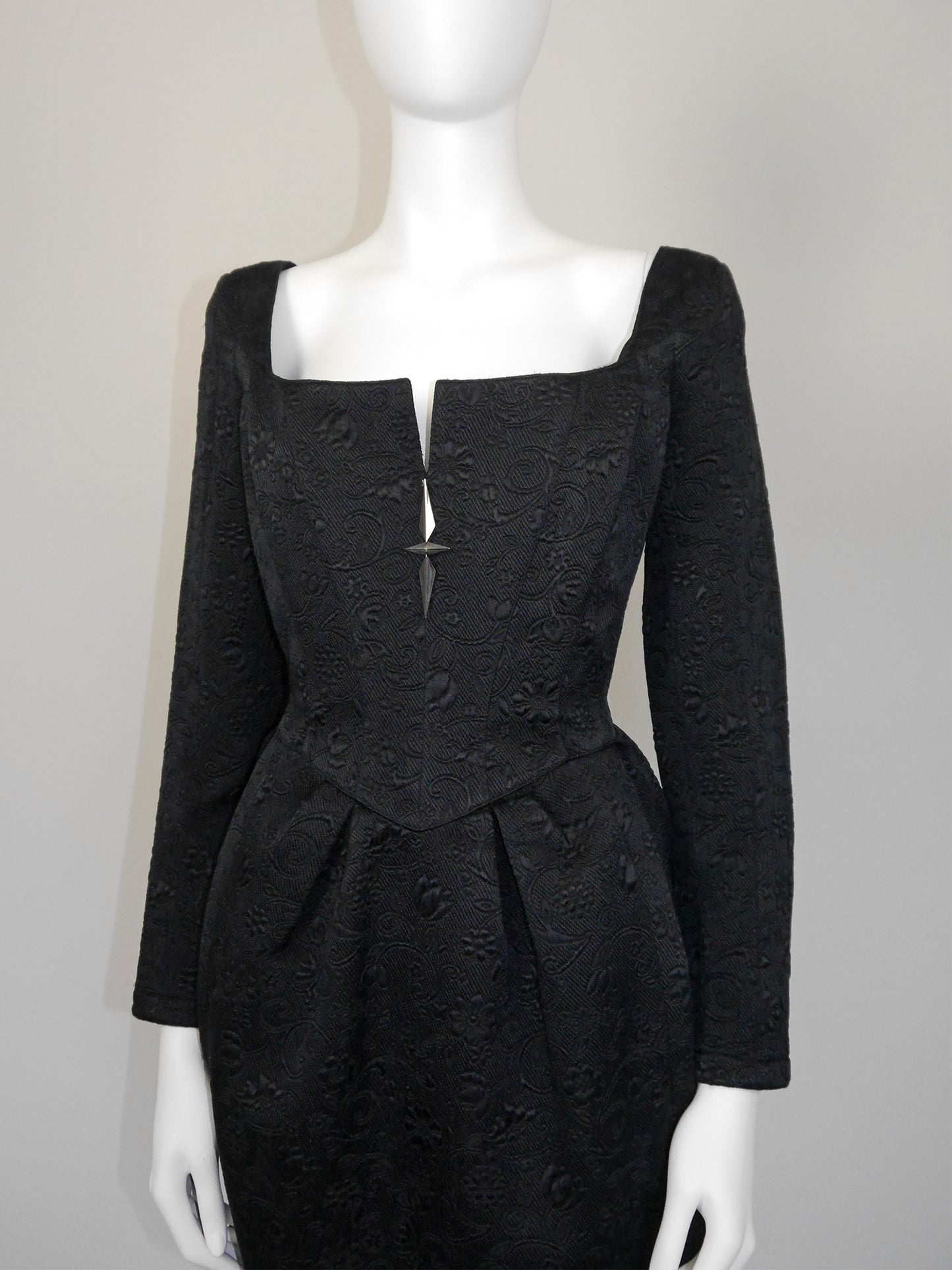 THIERRY MUGLER 1990s Vintage Black Jacquard Cocktail Evening Dress Size L