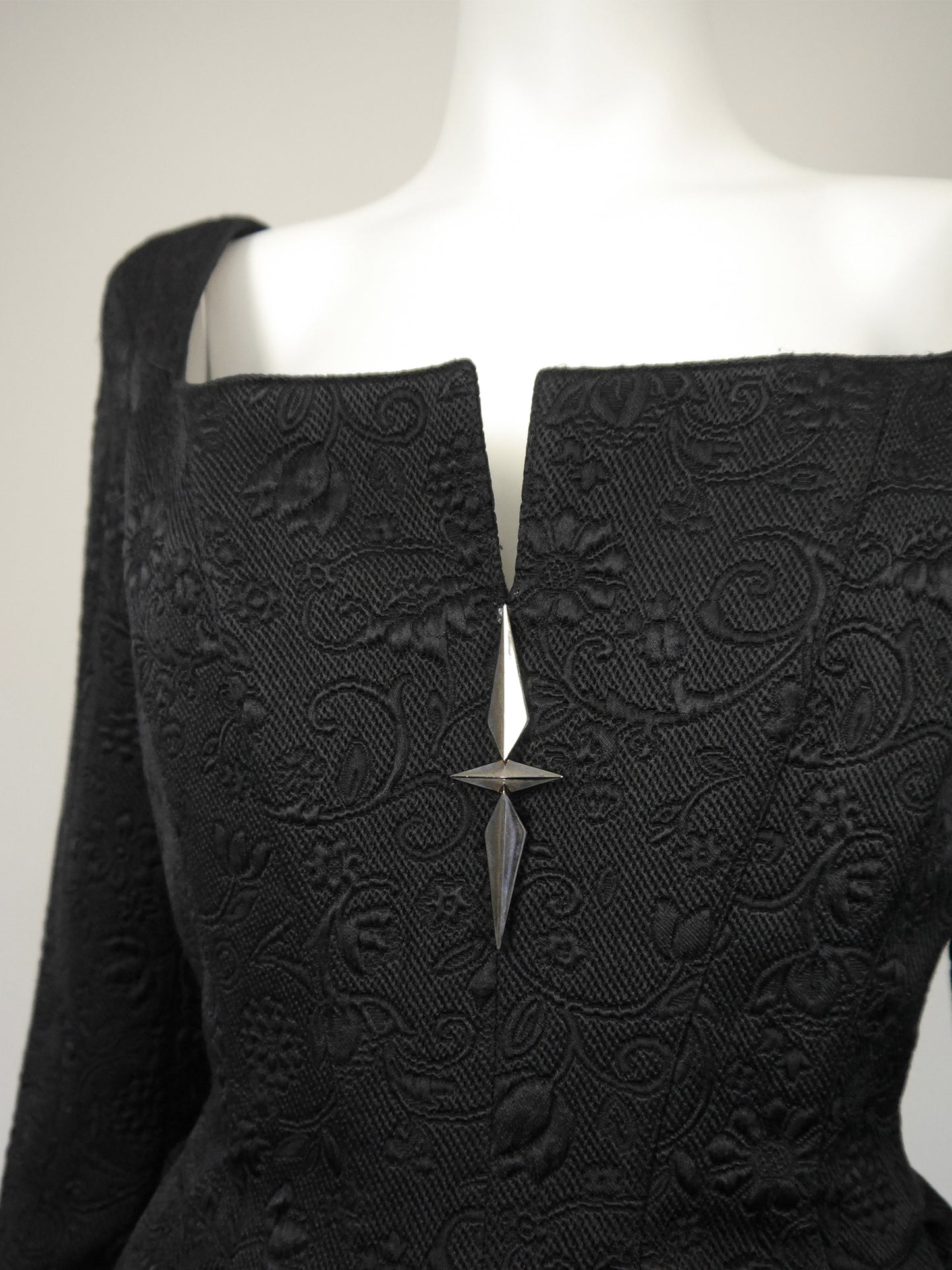 THIERRY MUGLER 1990s Vintage Black Jacquard Cocktail Evening Dress Size L