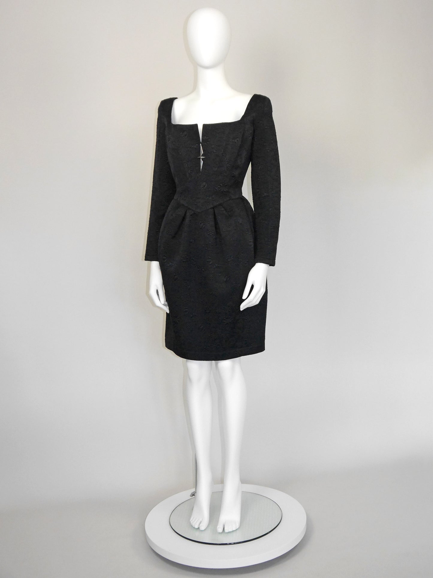 THIERRY MUGLER 1990s Vintage Black Jacquard Cocktail Evening Dress Size L