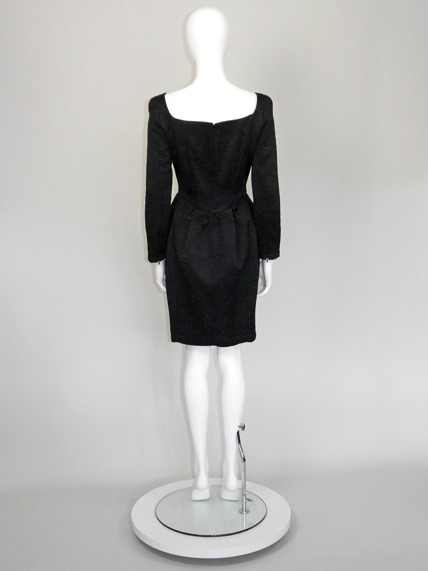 THIERRY MUGLER 1990s Vintage Black Jacquard Cocktail Evening Dress Size L