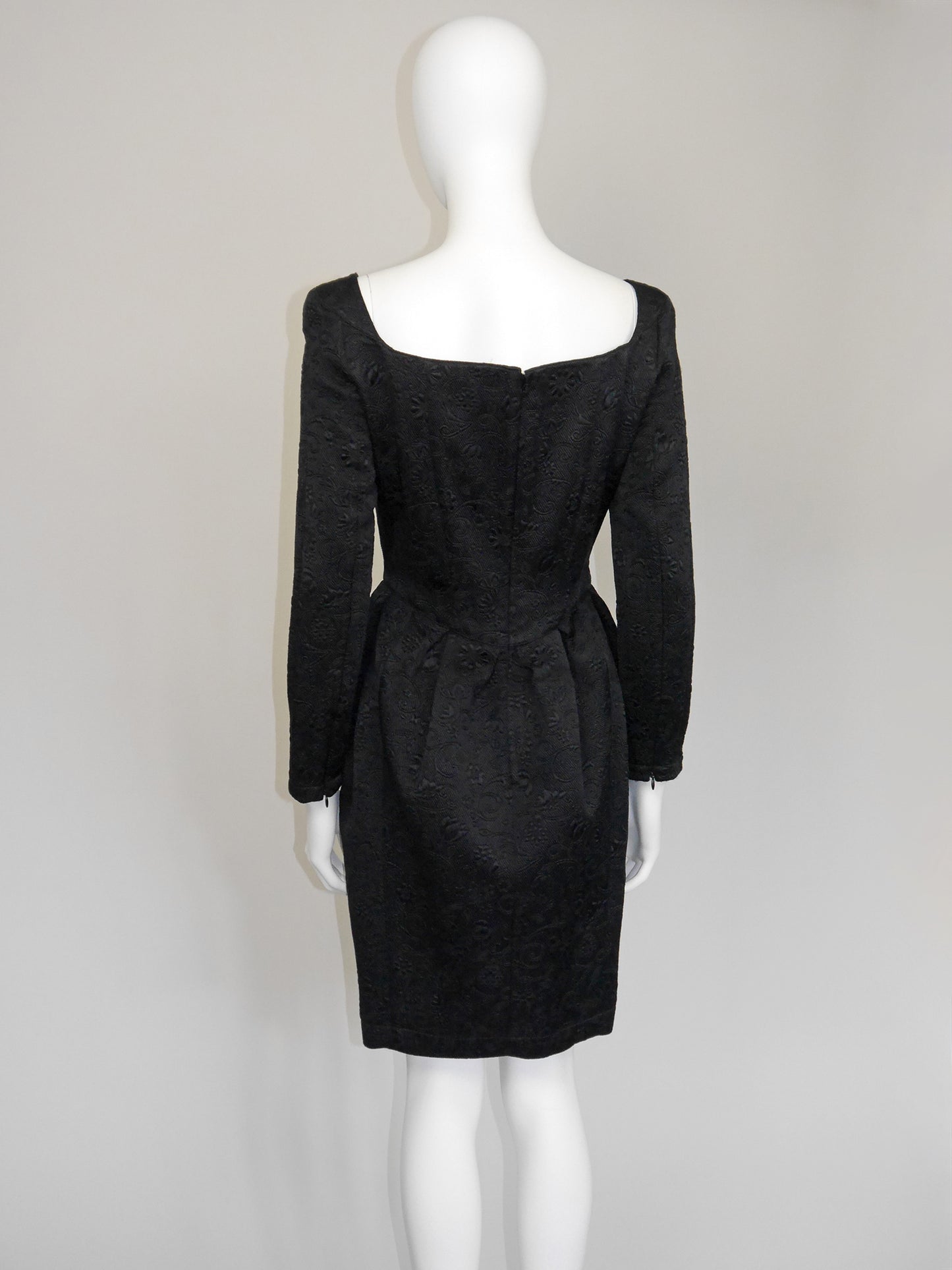 THIERRY MUGLER 1990s Vintage Black Jacquard Cocktail Evening Dress Size L