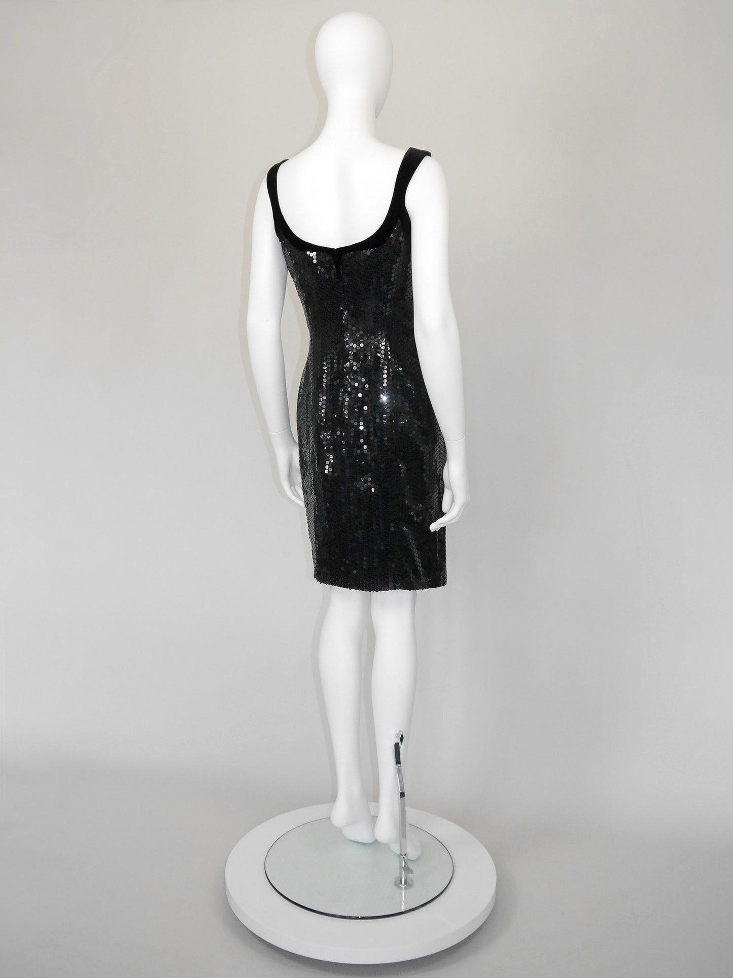 THIERRY MUGLER 1990s Vintage Black Velvet & Sequins Cocktail Evening Dress Size S