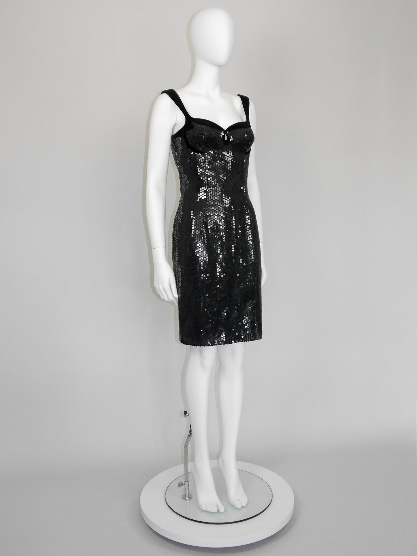 THIERRY MUGLER 1990s Vintage Black Velvet & Sequins Cocktail Evening Dress Size S