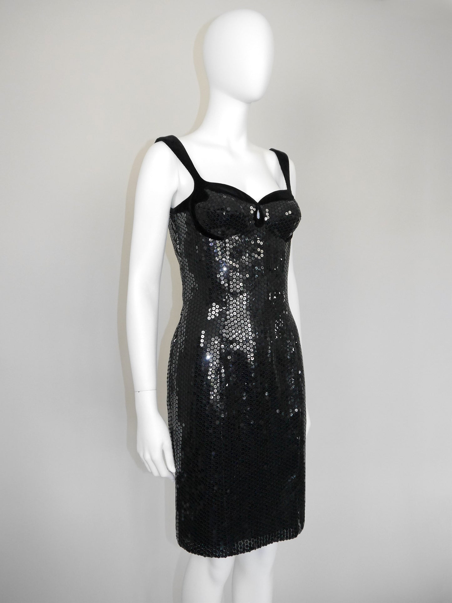 THIERRY MUGLER 1990s Vintage Black Velvet & Sequins Cocktail Evening Dress Size S