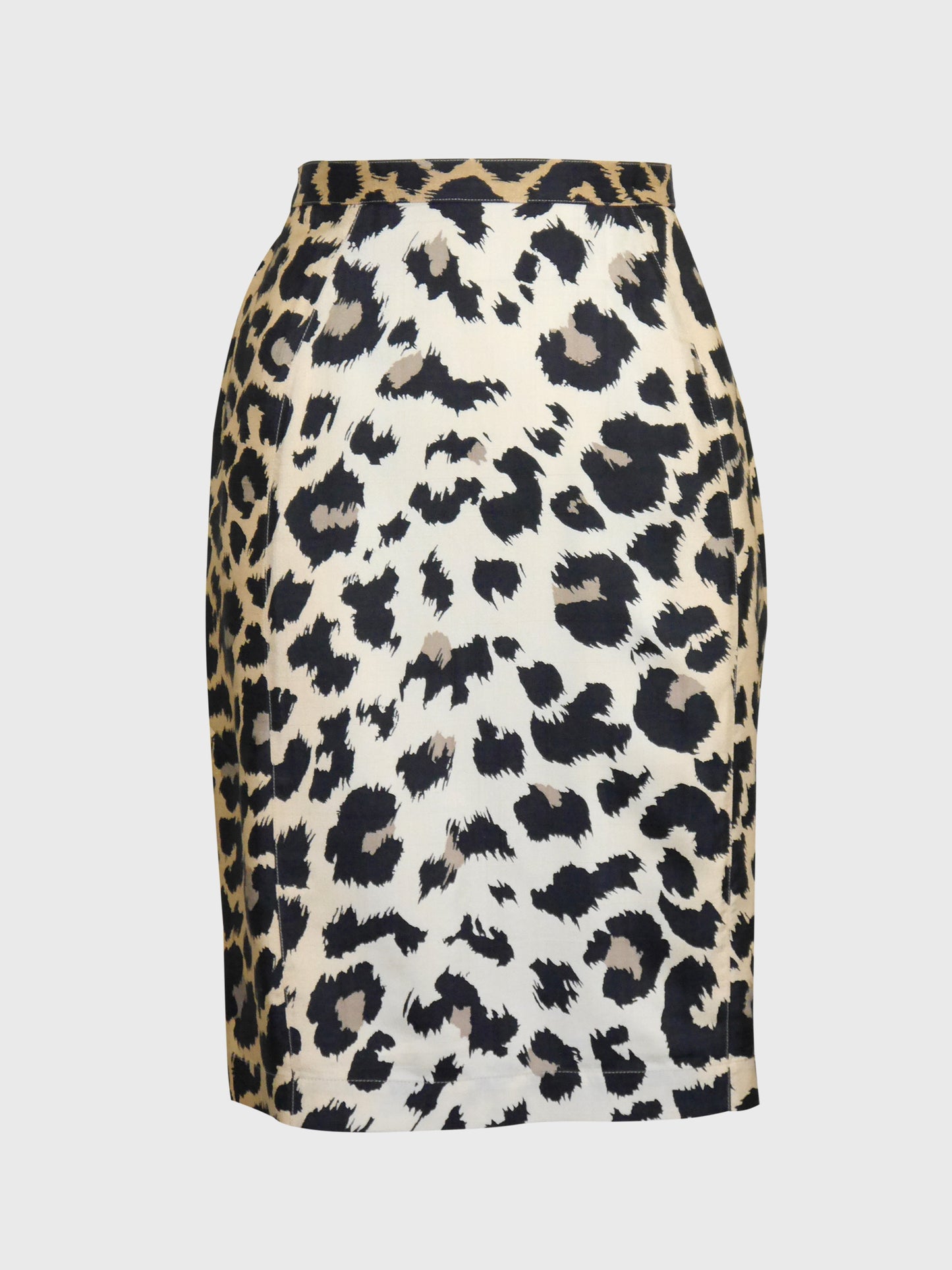 THIERRY MUGLER 1996 Vintage Leopard Print Raw Silk Pencil Skirt Size S