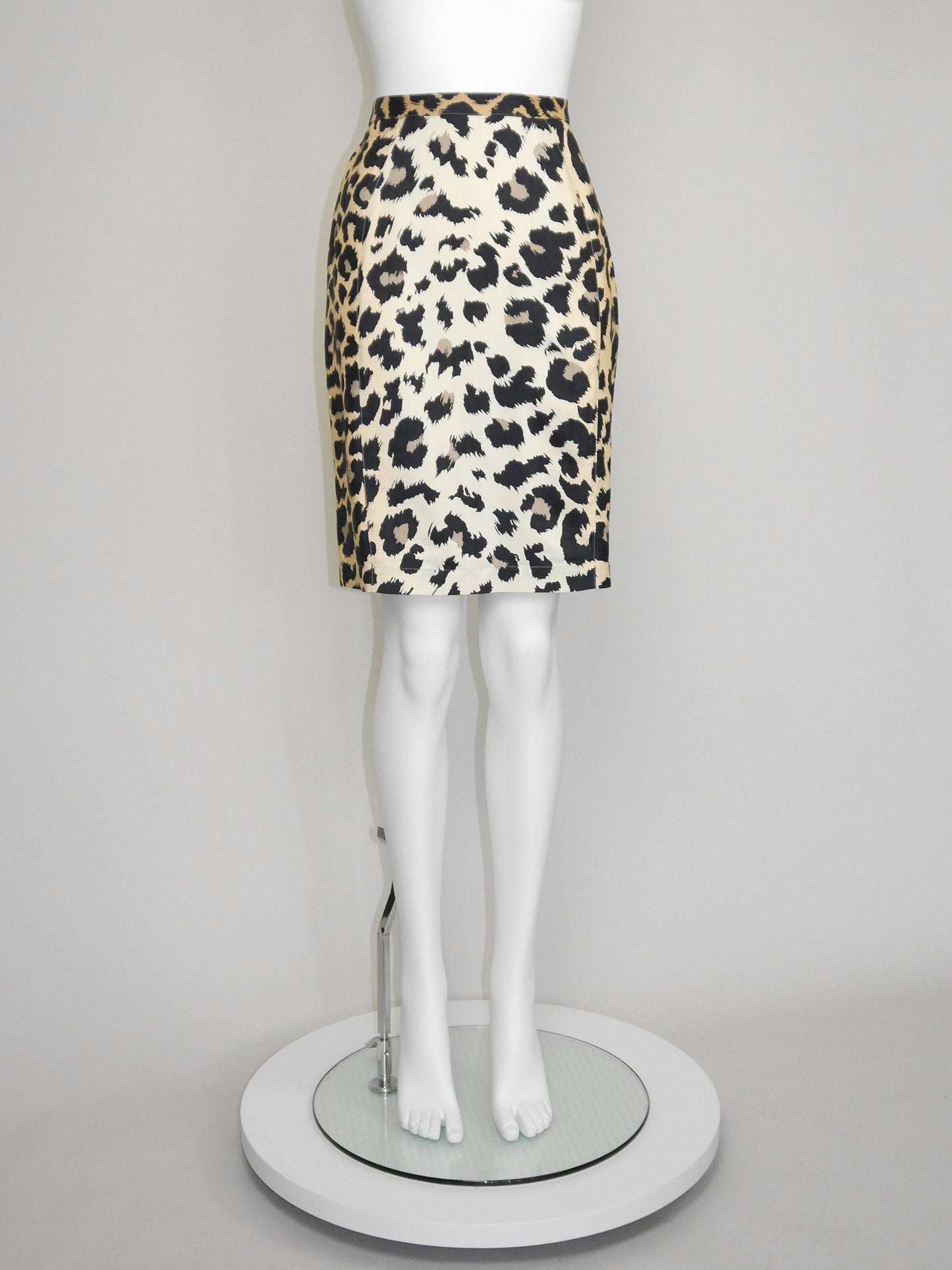 THIERRY MUGLER 1996 Vintage Leopard Print Raw Silk Pencil Skirt Size S