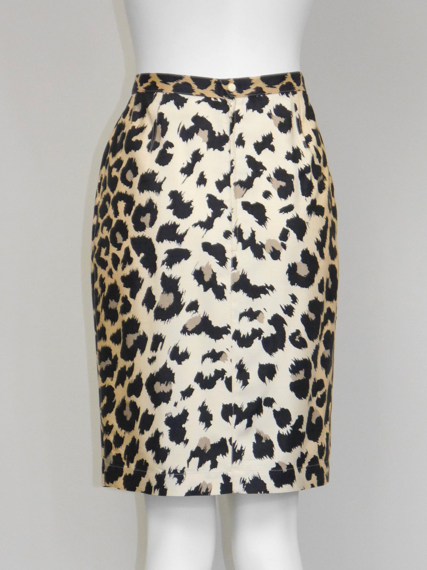 THIERRY MUGLER 1996 Vintage Leopard Print Raw Silk Pencil Skirt Size S