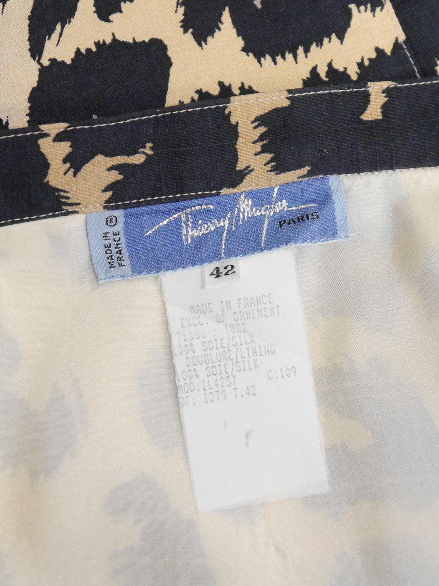 THIERRY MUGLER 1996 Vintage Leopard Print Raw Silk Pencil Skirt Size S