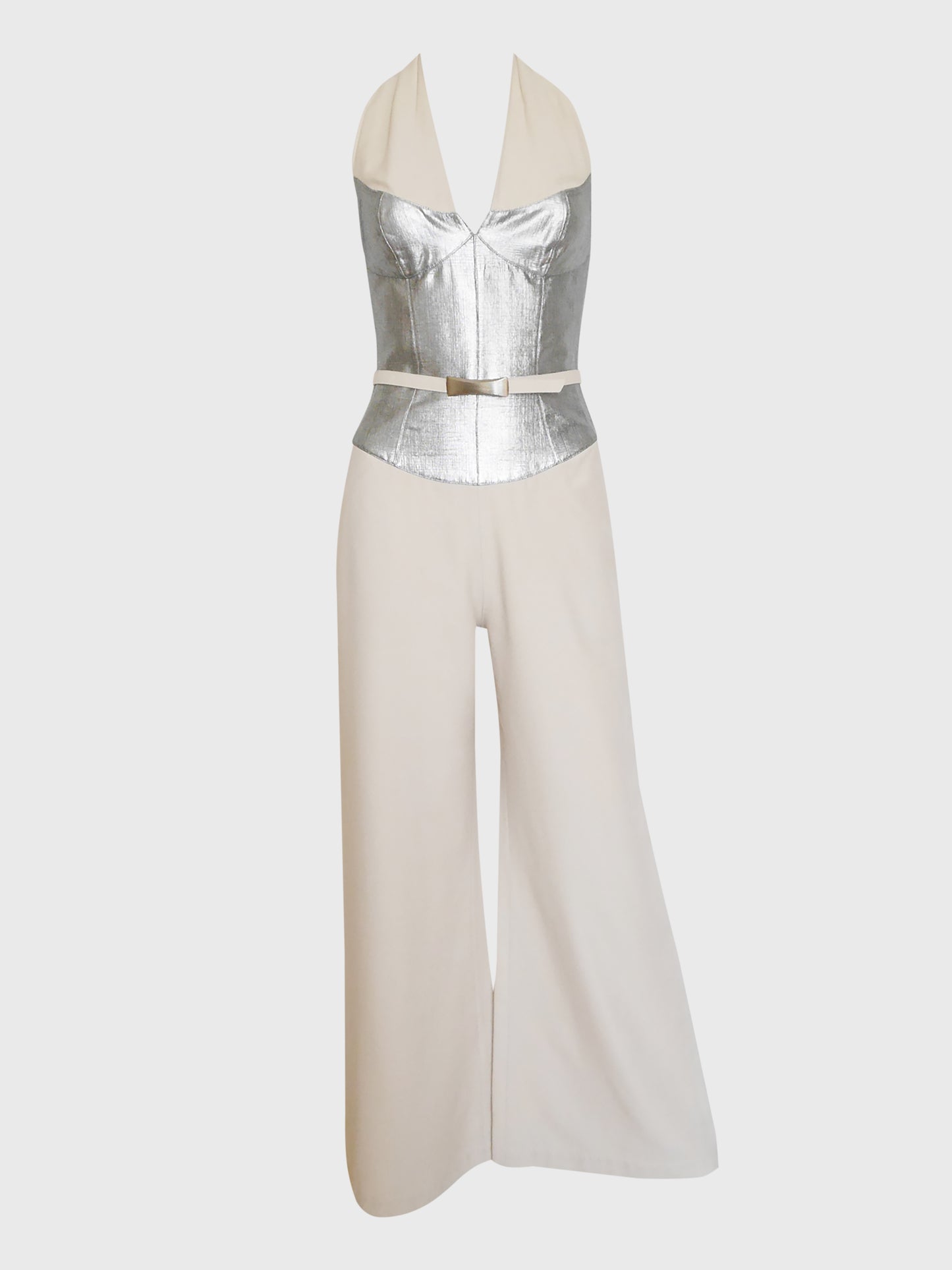 THIERRY MUGLER 1990s Vintage Metallic Silver Evening Jumpsuit