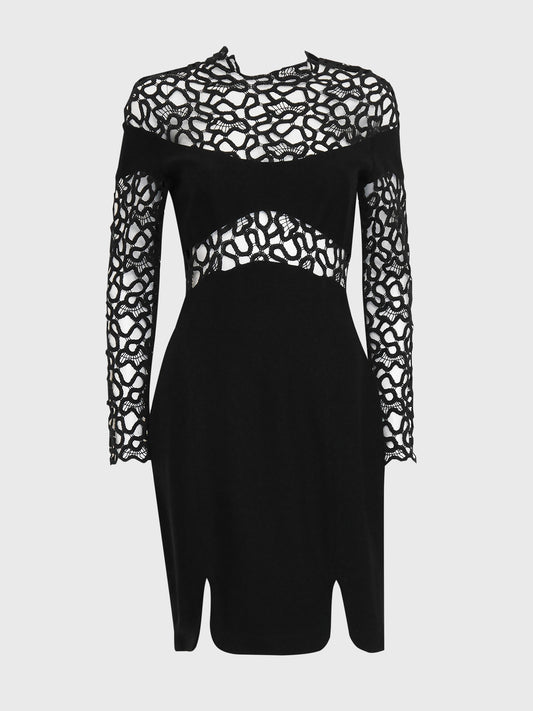 THIERRY MUGLER Vintage Black Guipure Lace Cocktail Dress