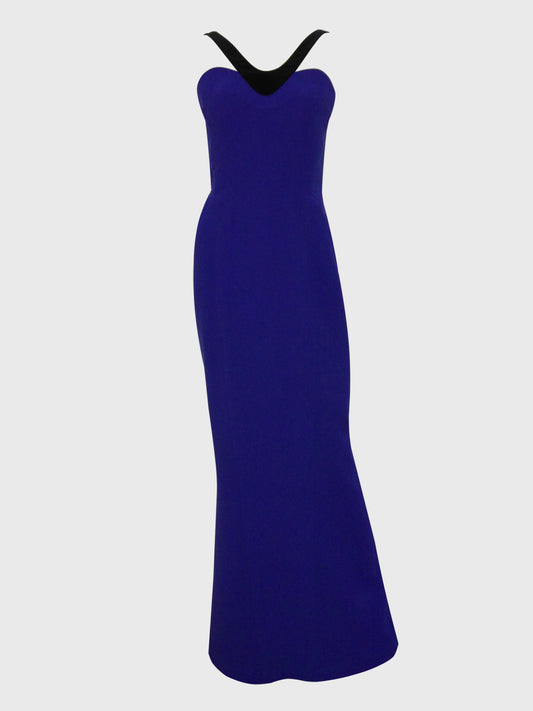 THIERRY MUGLER 1990s Vintage Purplish Blue Maxi Evening Dress