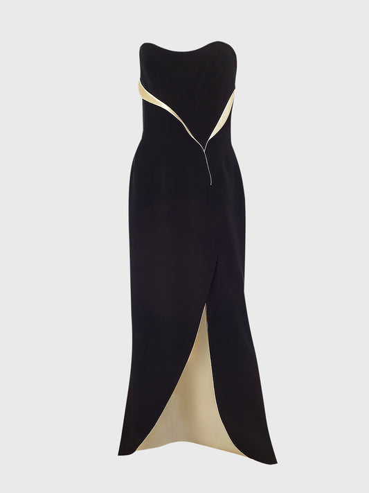 THIERRY MUGLER 1990s Vintage Strapless Maxi Evening Gown w/ Silk Lining