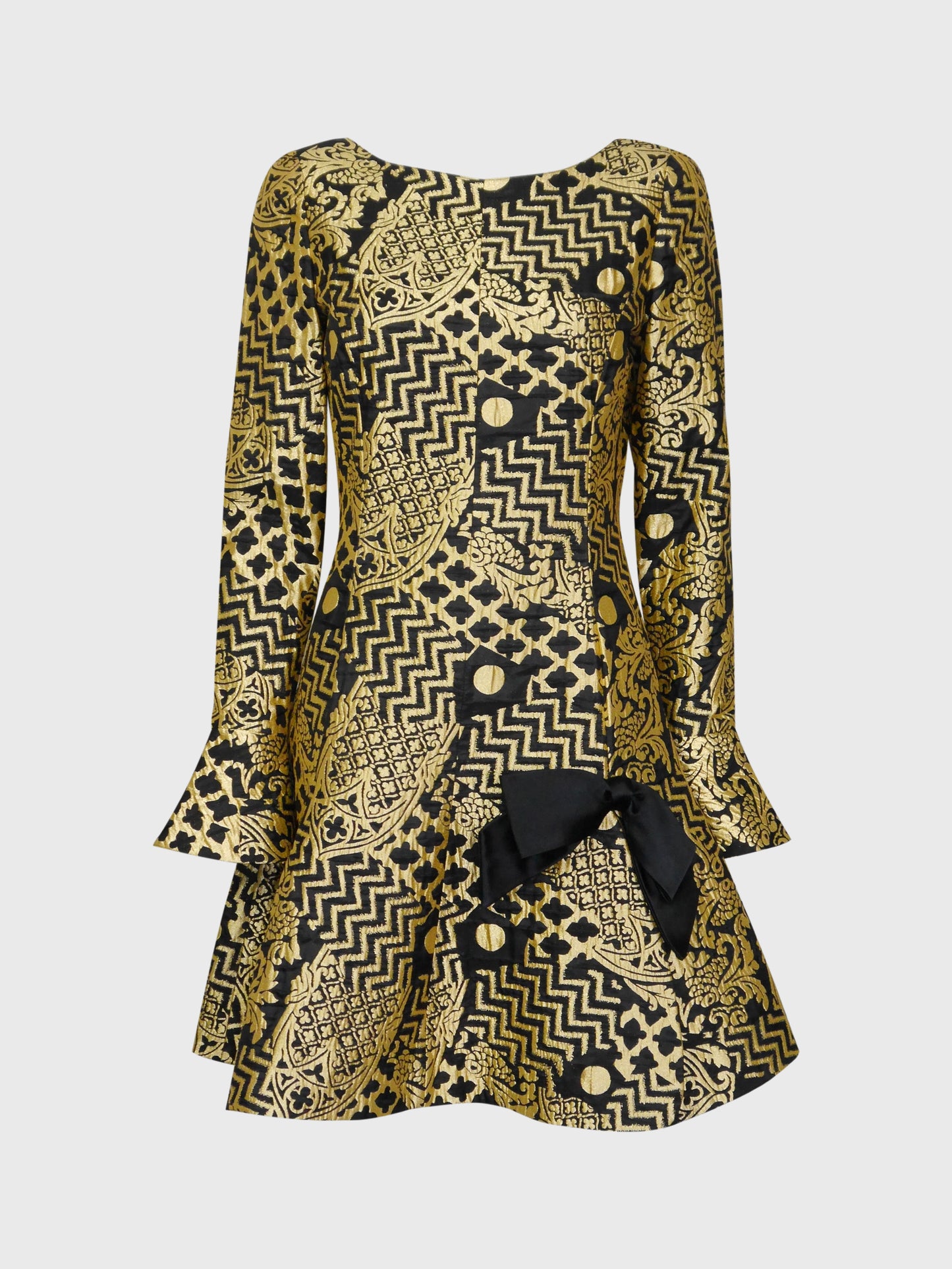 VALENTINO 1980s Vintage Gold Brocade Cocktail Evening Mini Dress Size S-M