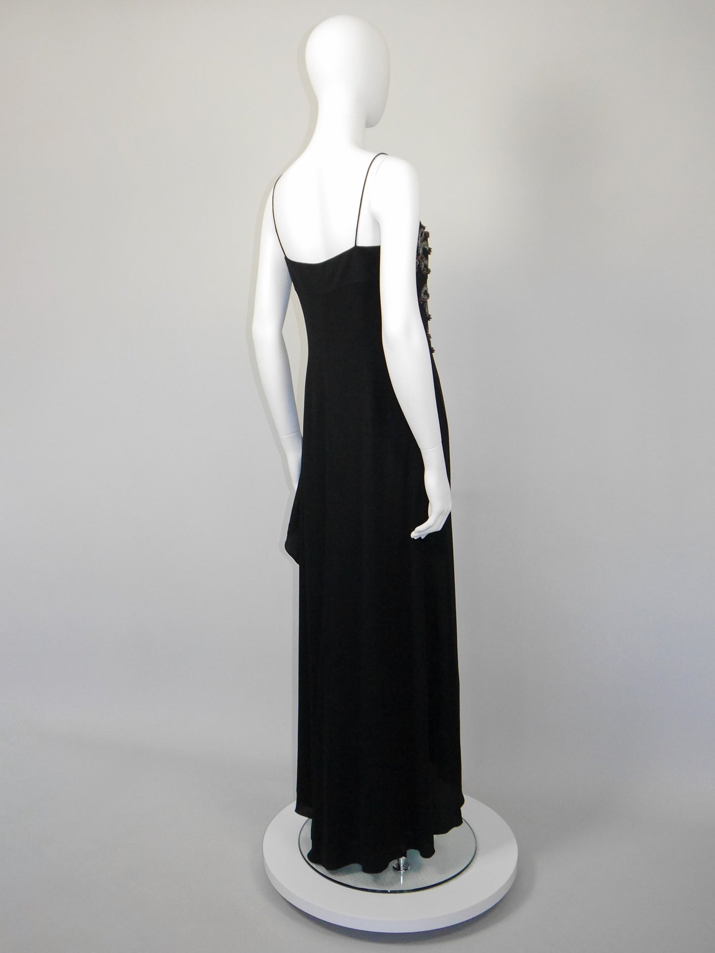 VALENTINO 1990s 2000s Vintage Black Beaded Sequined Maxi Evening Dress Gown Size M-L