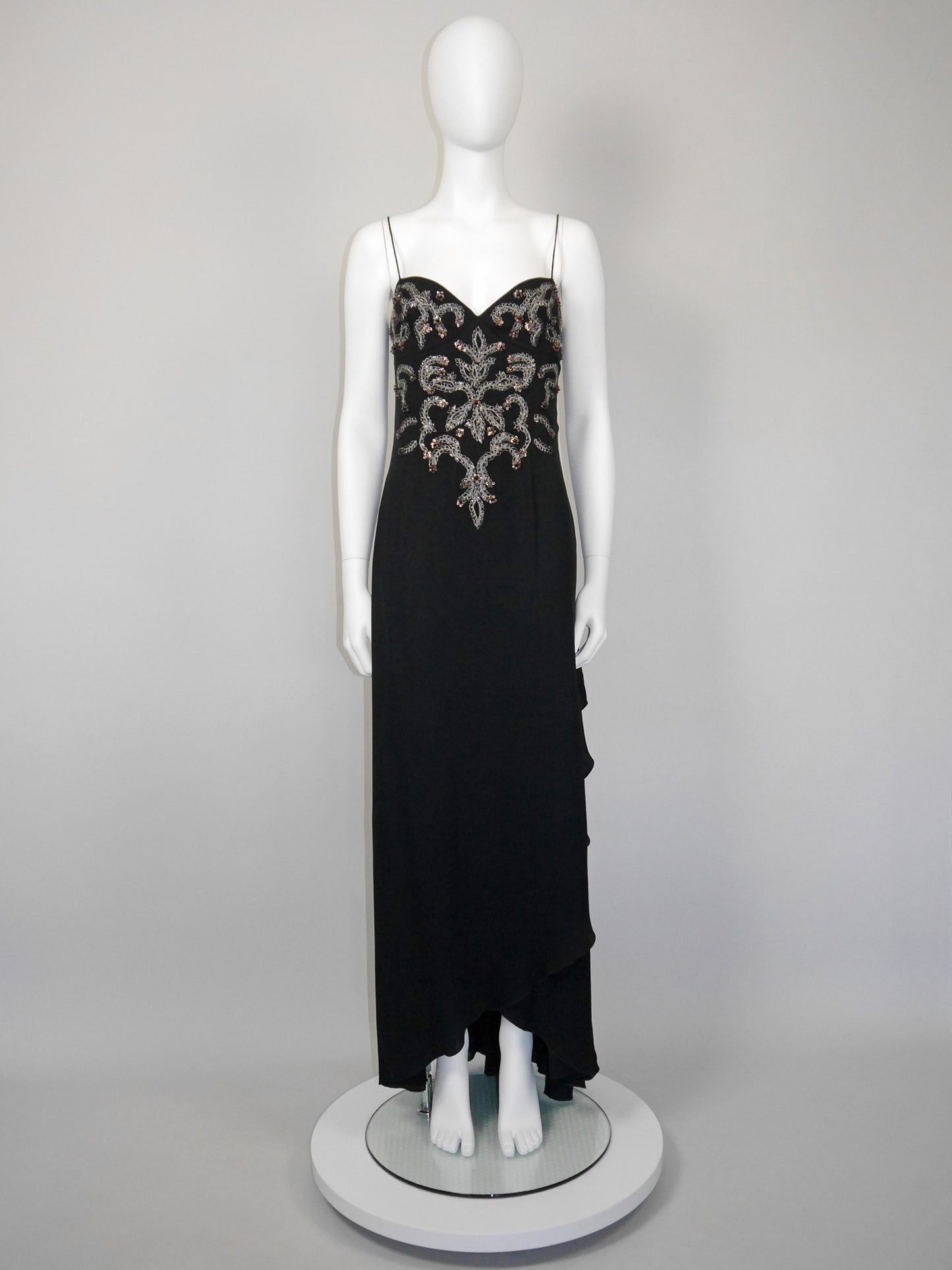VALENTINO 1990s 2000s Vintage Black Beaded Sequined Maxi Evening Dress Gown Size M-L