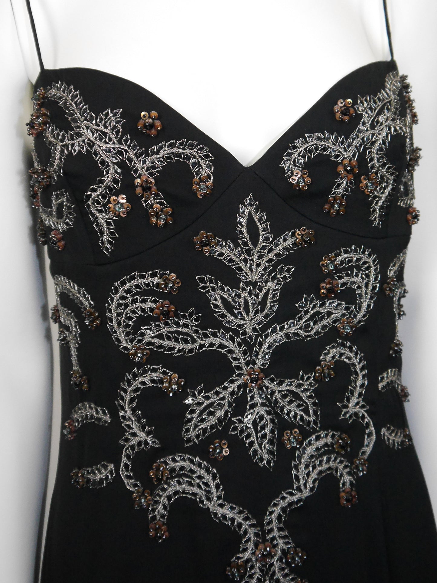 VALENTINO 1990s 2000s Vintage Black Beaded Sequined Maxi Evening Dress Gown Size M-L