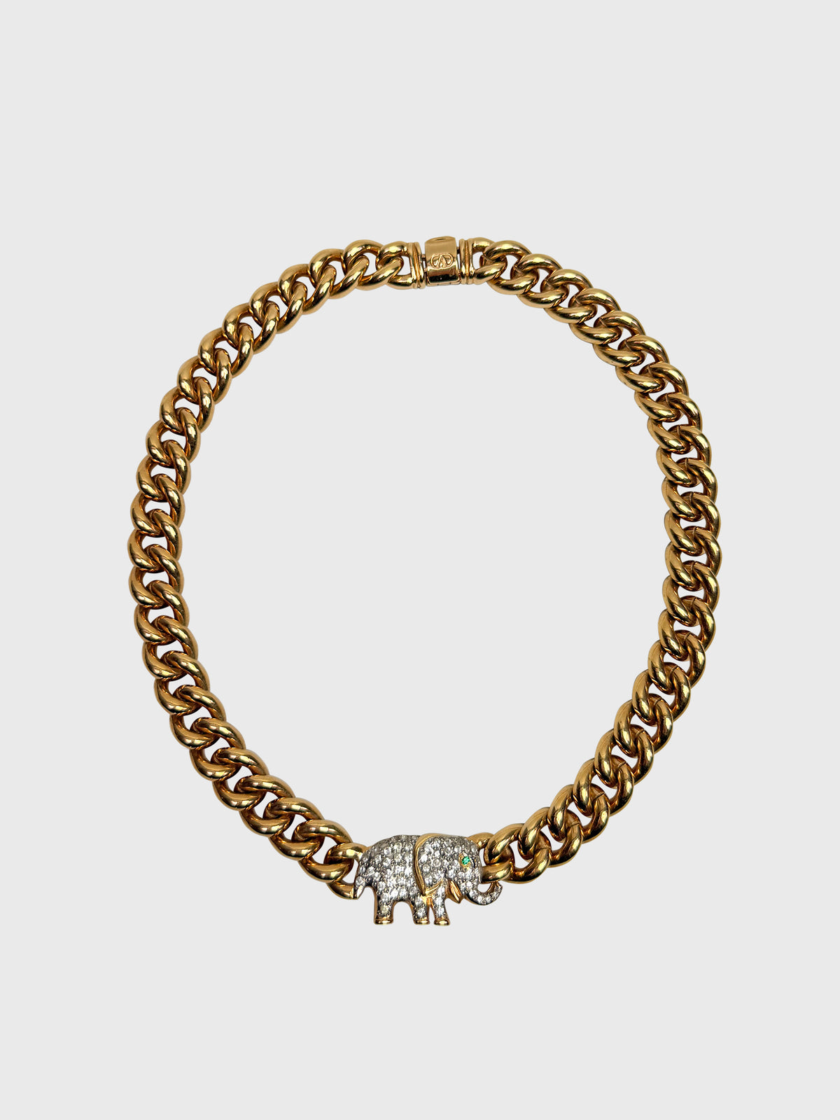 VALENTINO 1980s Vintage Curb Chain Necklace w/ Elephant Centerpiece