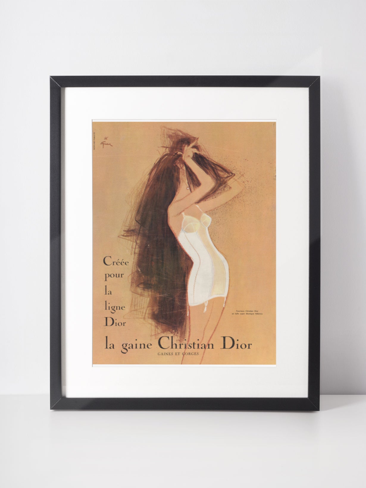 CHRISTIAN DIOR 1959 Vintage Print Advertisement 1950s Lingerie Ad René Gruau Illustration