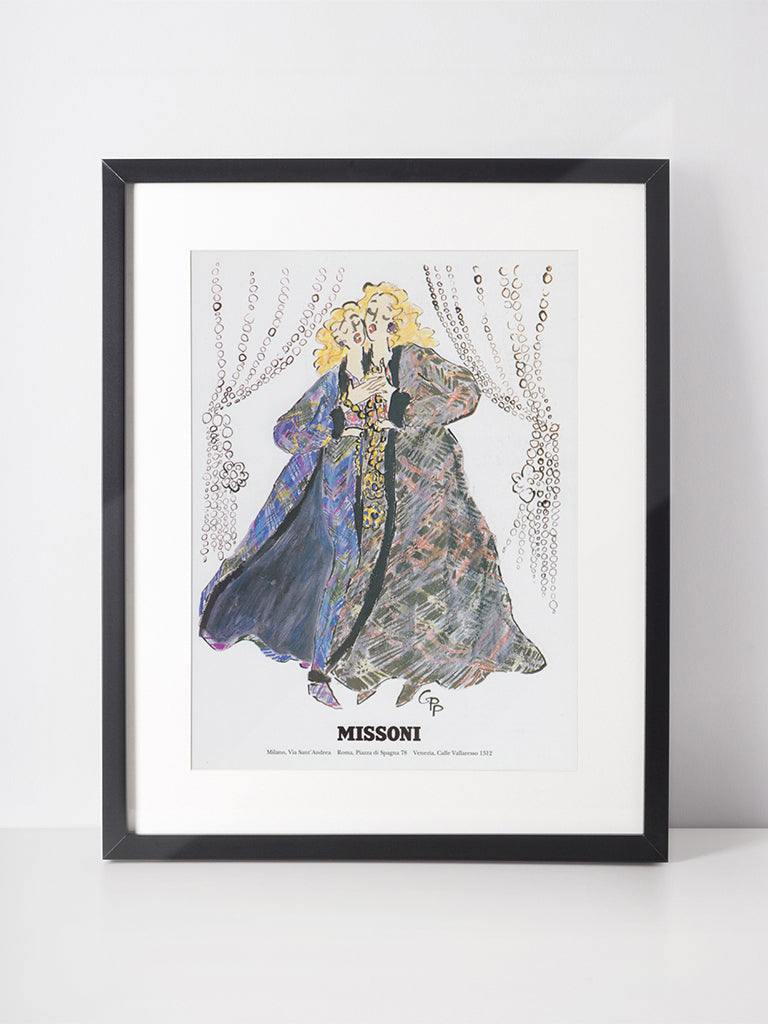 MISSONI 1994 Vintage Fashion Illustration Print Gladys P. Palmer 1990s Ad