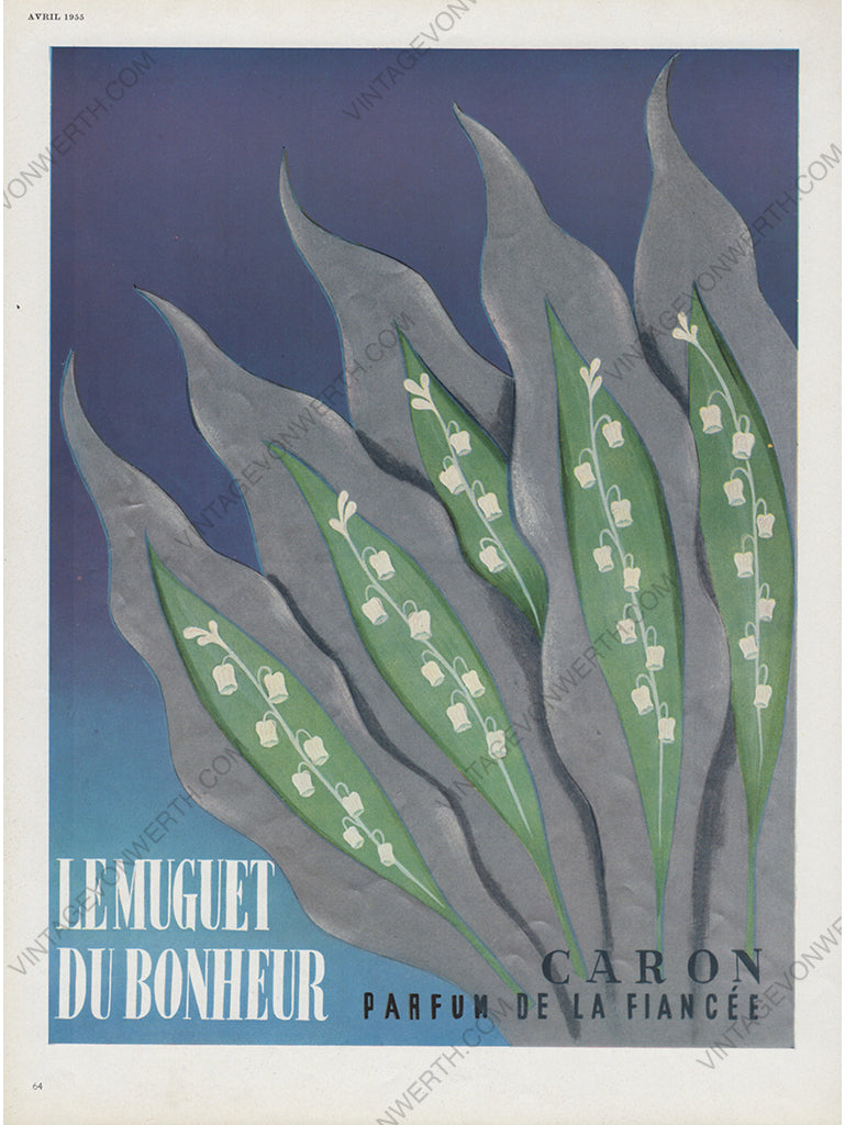CARON 1955 Vintage Print Advertisement Perfume Parfum Metallic Silver