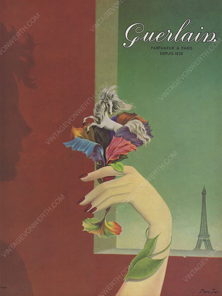GUERLAIN 1955 Vintage Print Magazine Advertisement Perfume Pierre Ino