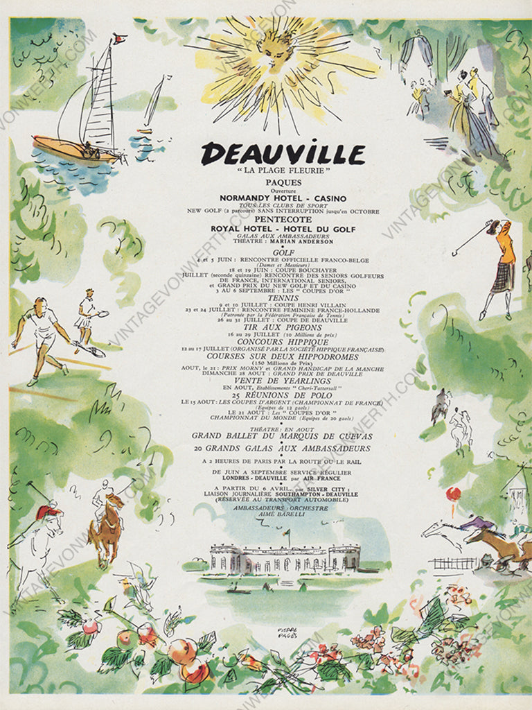 DEAUVILLE 1955 Vintage Print Advertisement Tourism Travel Casino Golf